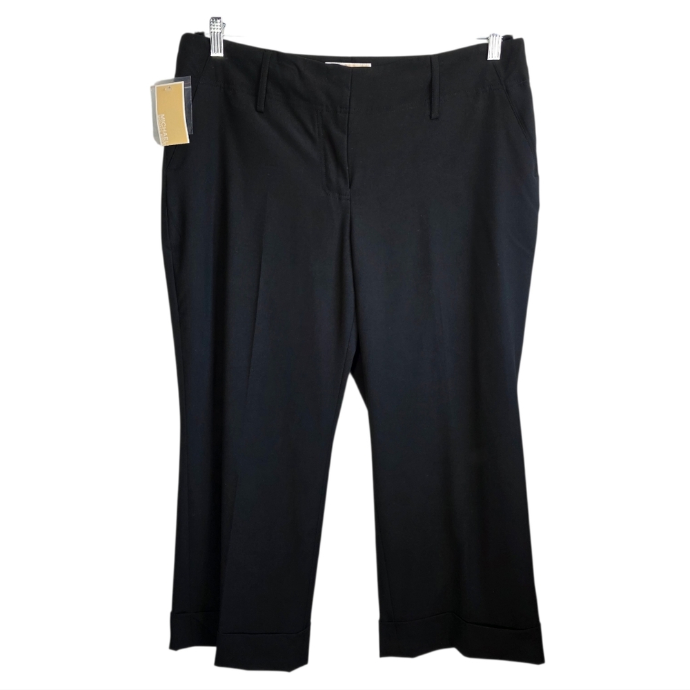 Michael Kors Black Cropped Trousers Size 16 High Rise Cuffed Hem Dress Pants New
